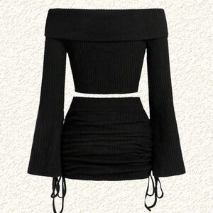 Elegant Black Off-Shoulder Skirt Set